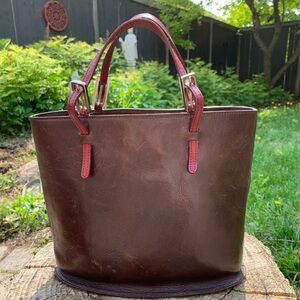 DKNY brown and red faux leather handbag